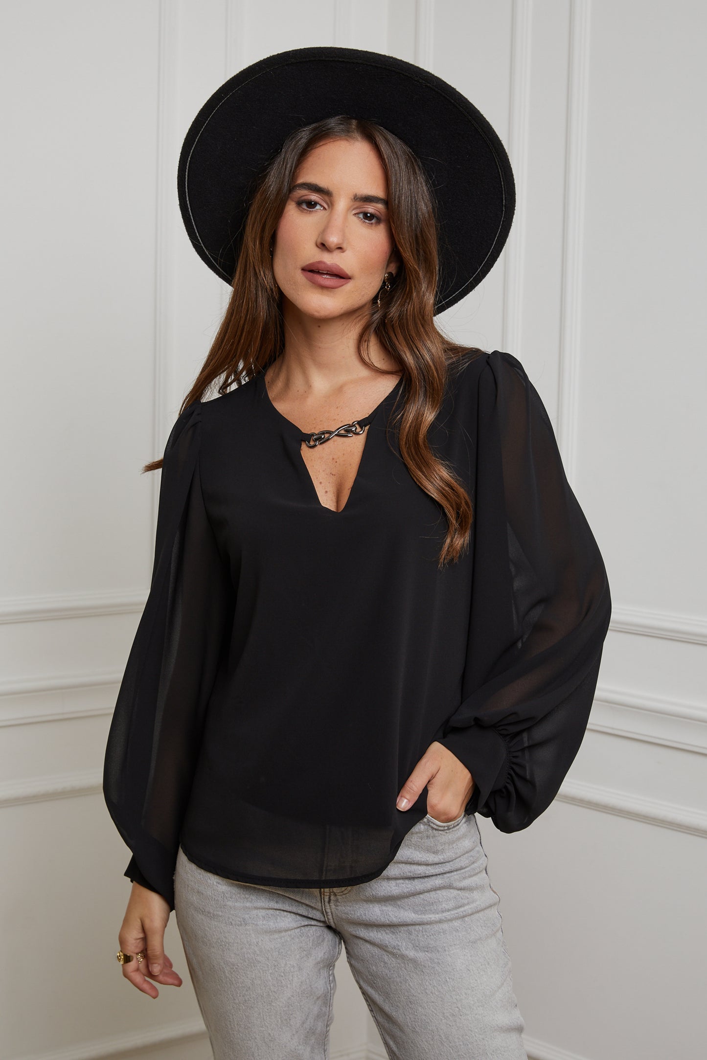 22515-Chemisier col V avec doublure,