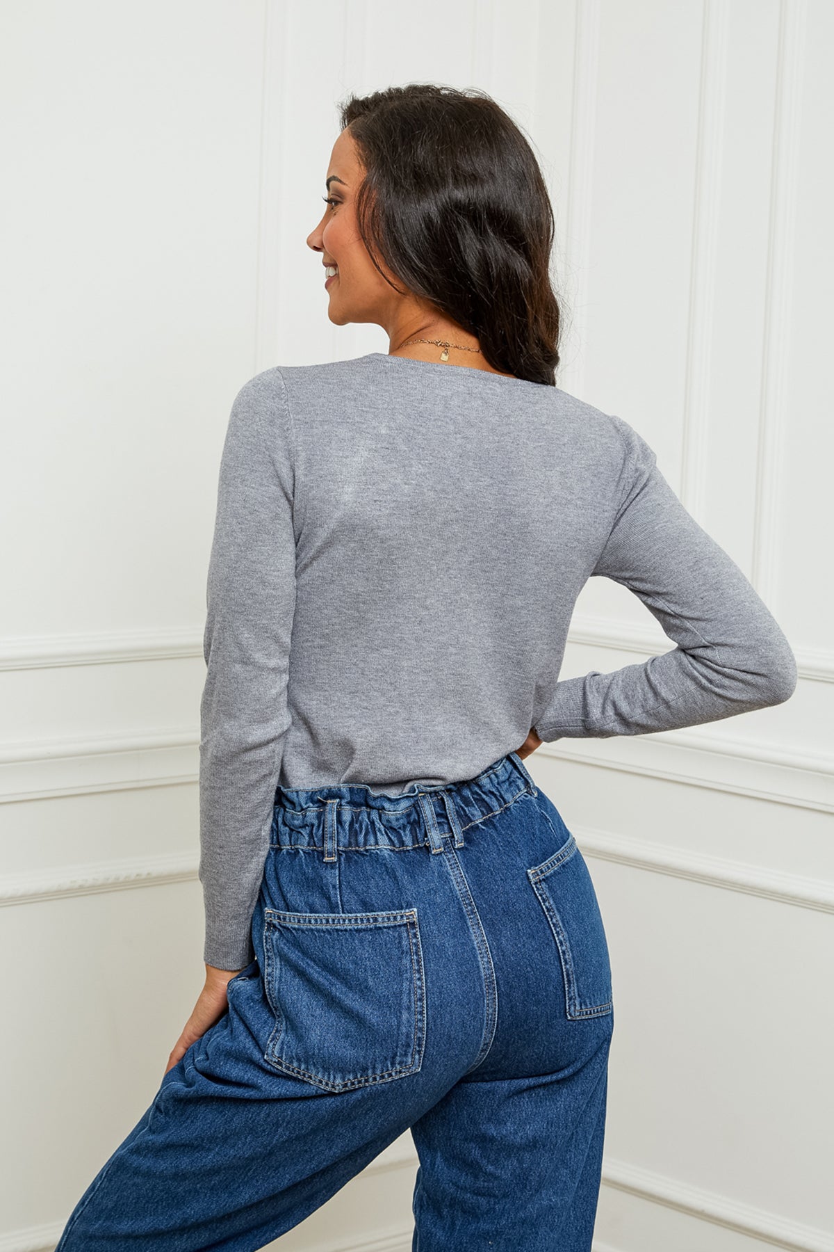 Pull en Maille Fine à Col V