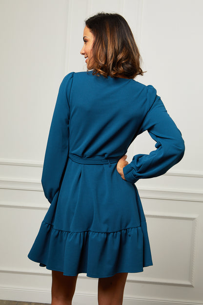 Robe Mi-longue avec Col Rond et Manches Longues