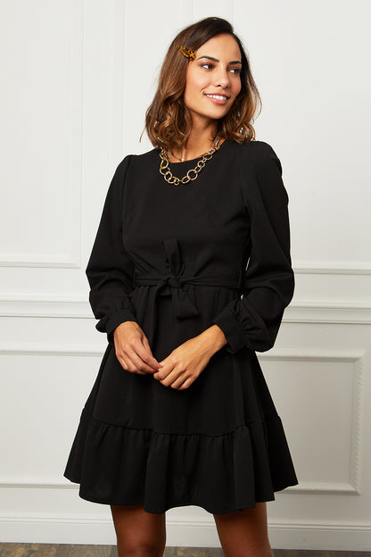 Robe Mi-longue avec Col Rond et Manches Longues