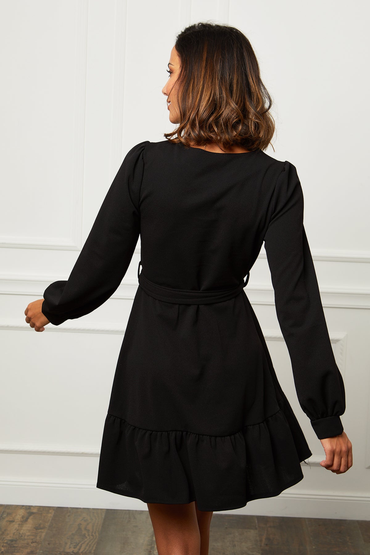 Robe Mi-longue avec Col Rond et Manches Longues