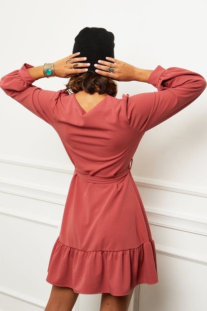 Robe Mi-longue avec Col Rond et Manches Longues