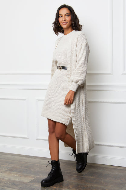 Pull à Col Roulé avec Découpe Col V et Manches Bouffantes