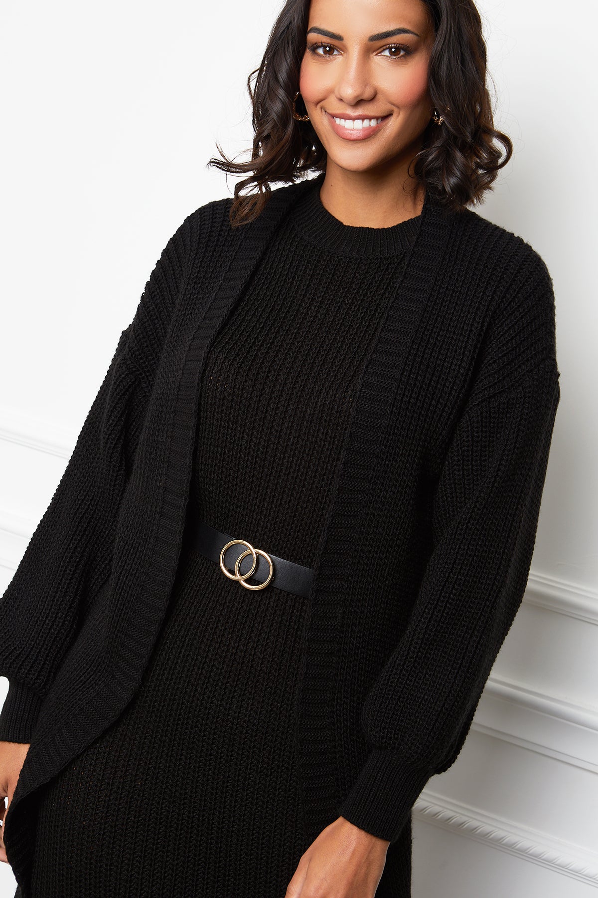 Pull à Col Roulé avec Découpe Col V et Manches Bouffantes