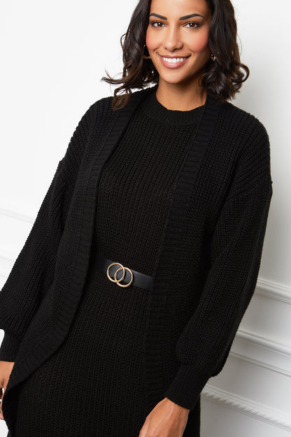 Pull à Col Roulé avec Découpe Col V et Manches Bouffantes