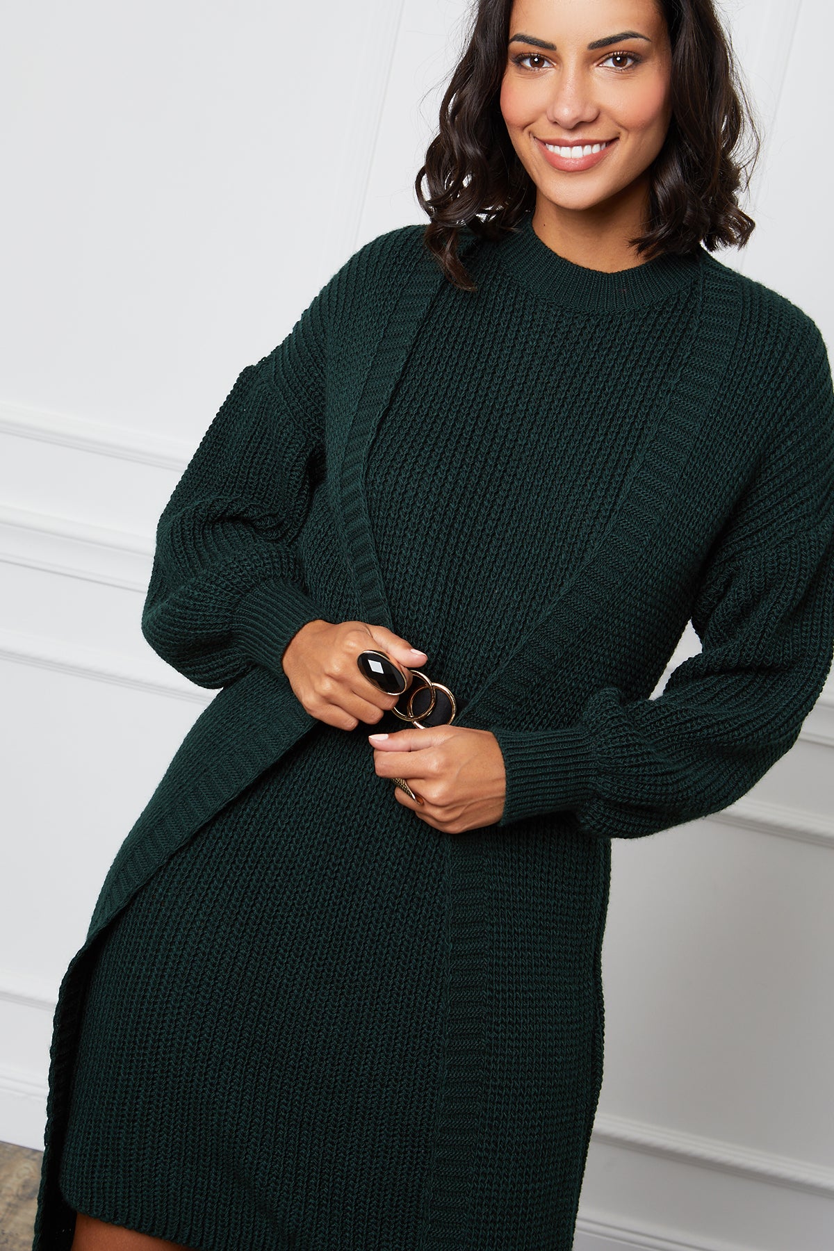 Pull à Col Roulé avec Découpe Col V et Manches Bouffantes