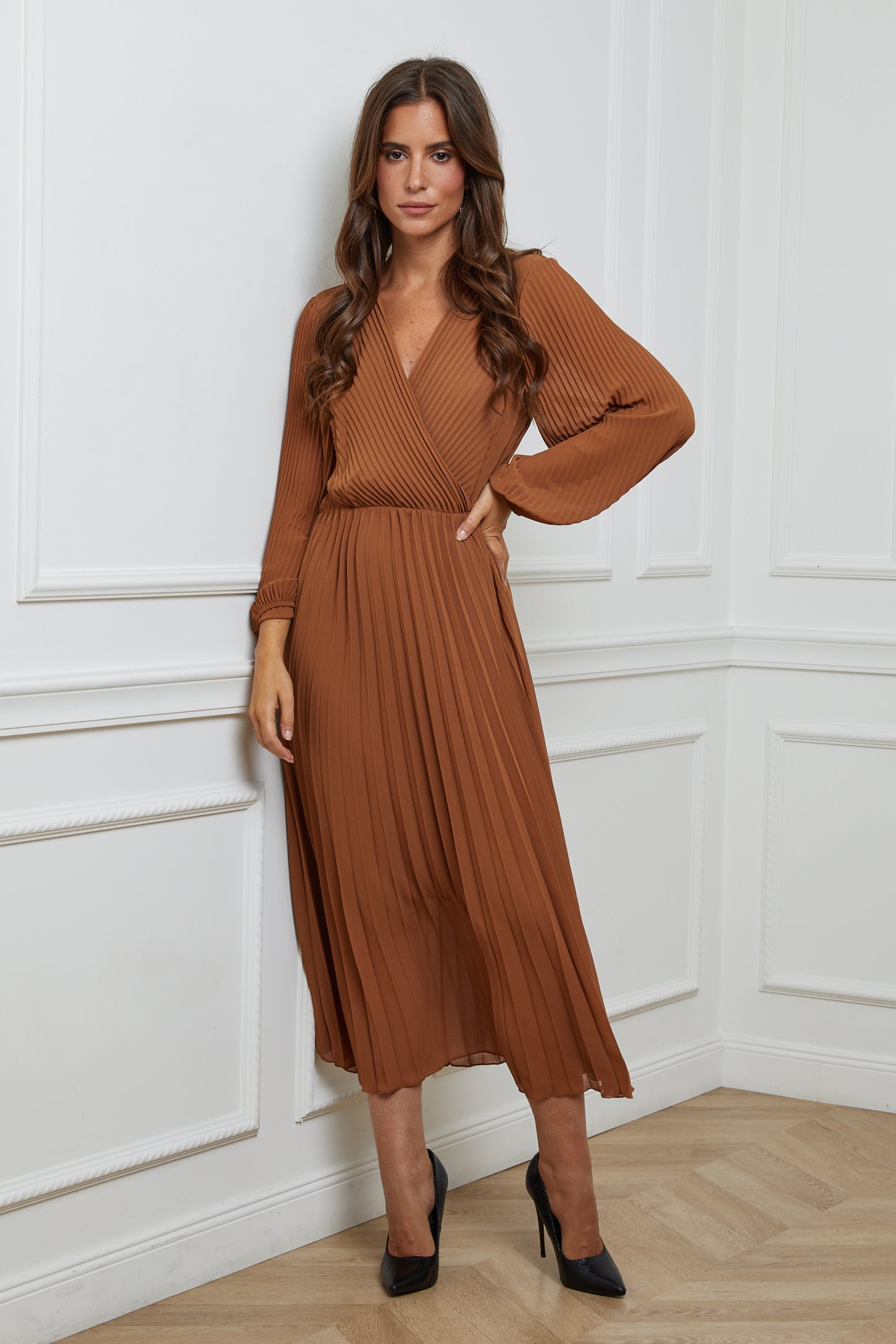 Robe Longue Cache-Cœur avec Manches Longues