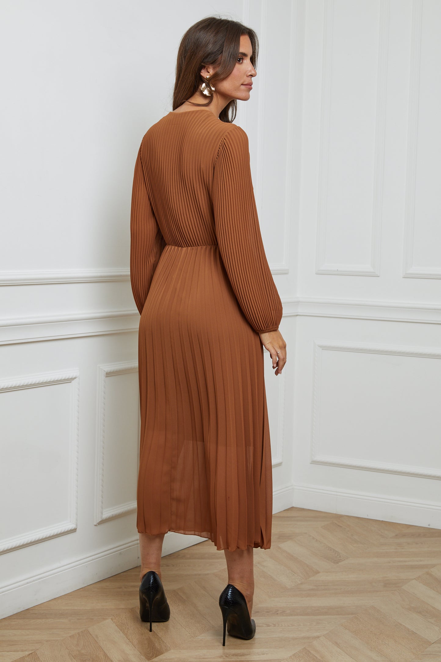 Robe Longue Cache-Cœur avec Manches Longues