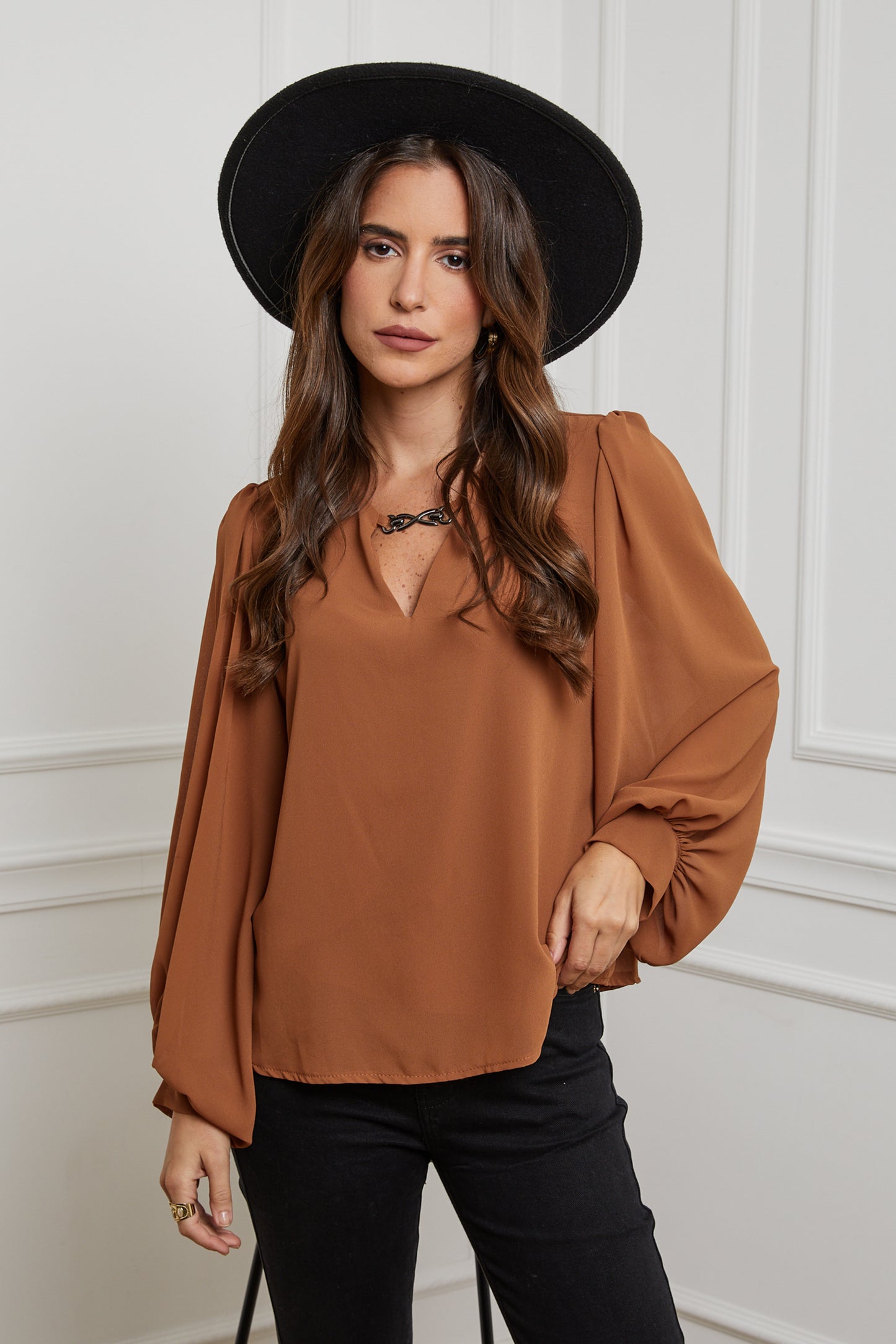 22515-Chemisier col V avec doublure,