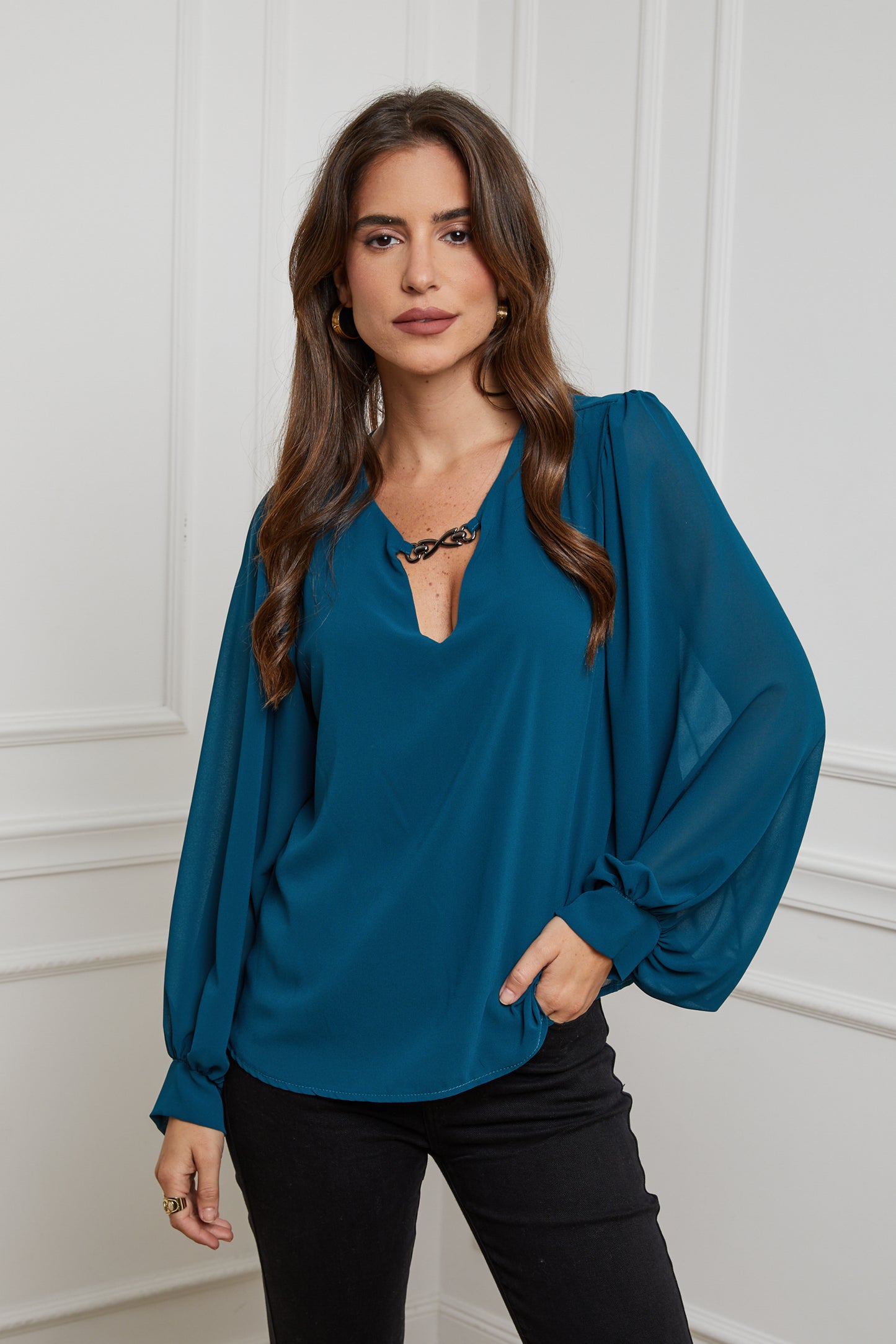 22515-Chemisier col V avec doublure,