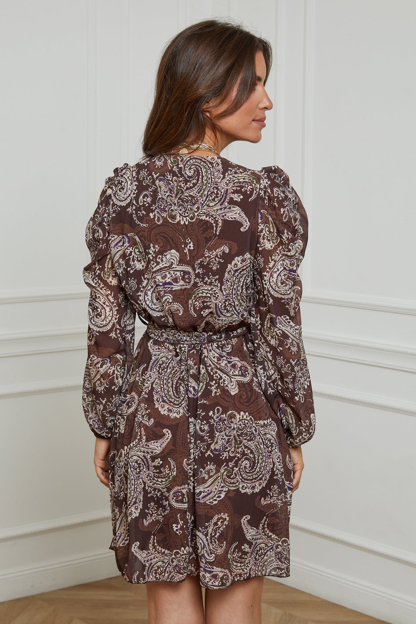 Robe Mi-Longue Imprimée Cache-Coeur avec Ceinture