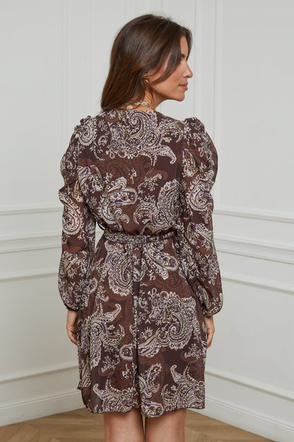 Robe Mi-Longue Imprimée Cache-Coeur avec Ceinture