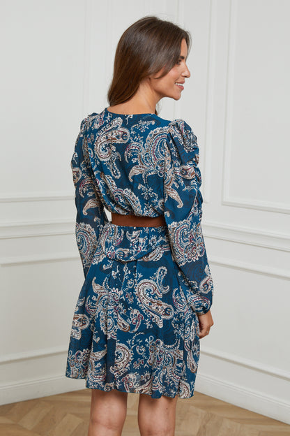 Robe Mi-Longue Imprimée Cache-Coeur avec Ceinture