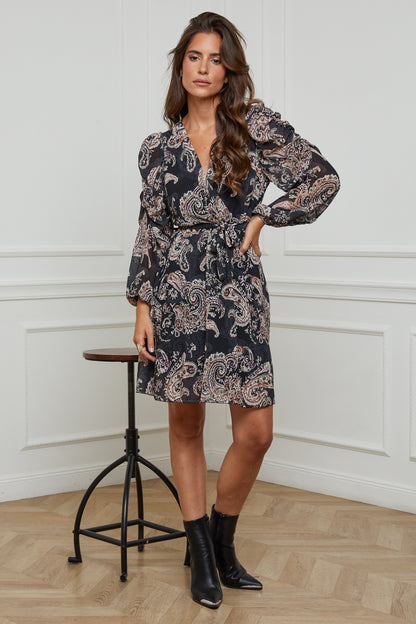 Robe Mi-Longue Imprimée Cache-Coeur avec Ceinture