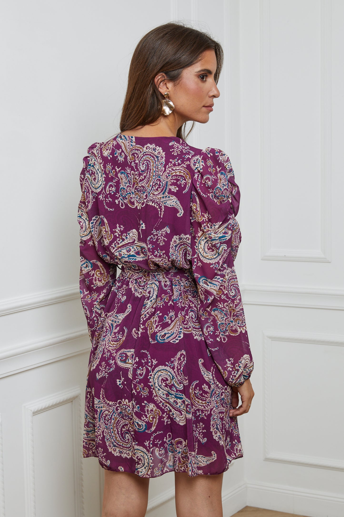 Robe Mi-Longue Imprimée Cache-Coeur avec Ceinture