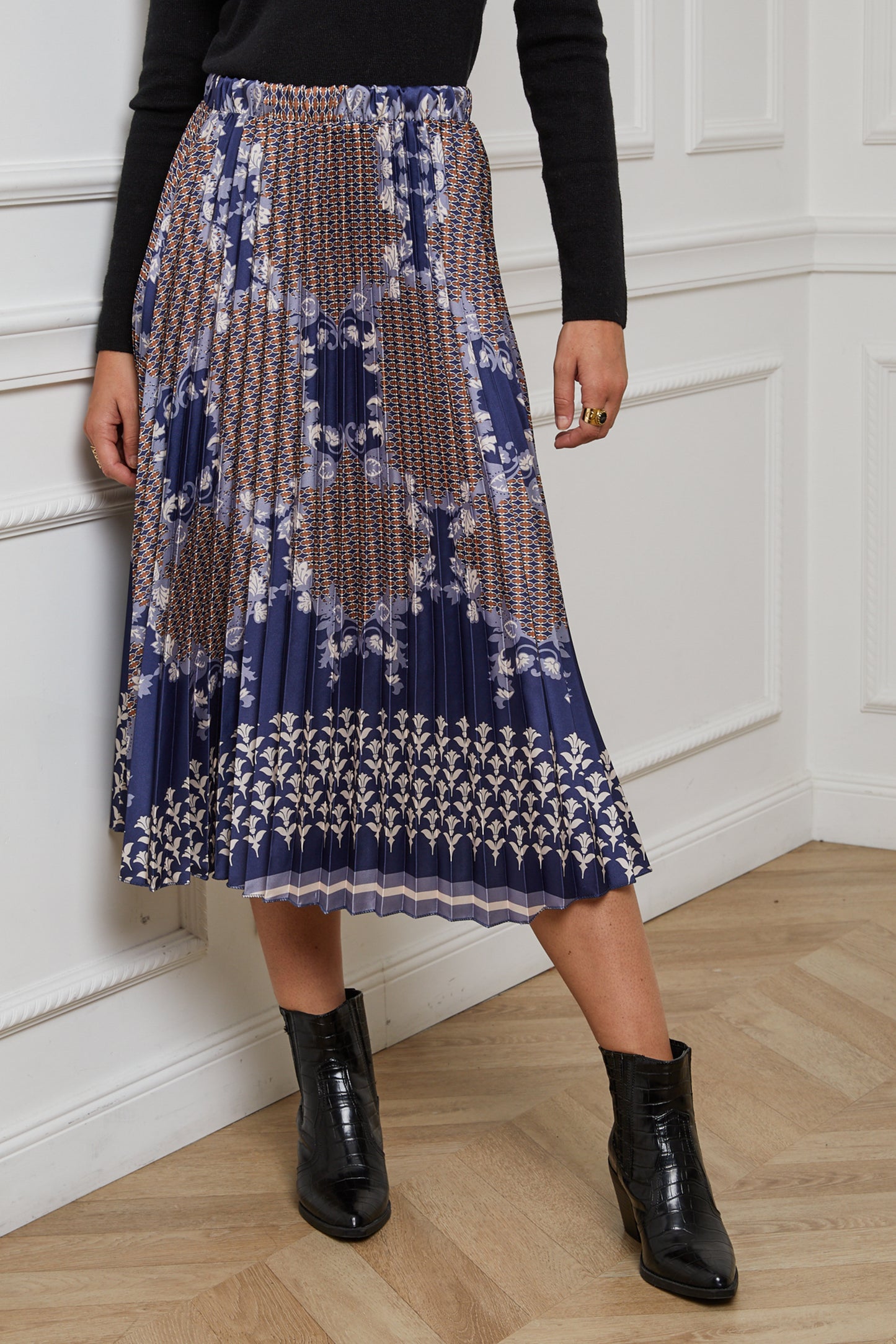 55085-Jupe plissée imprimée, mi-longue