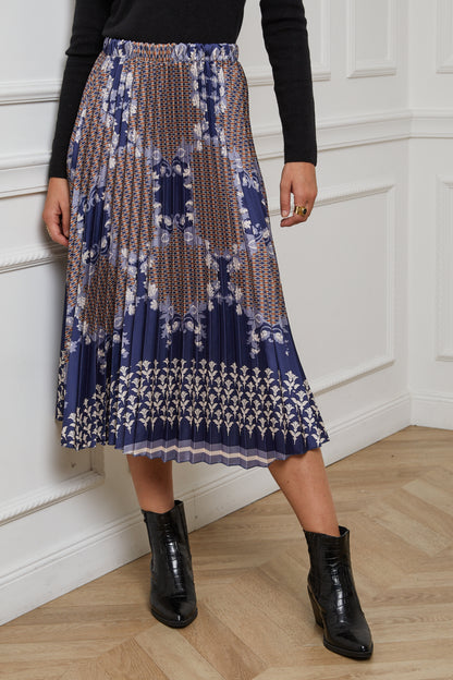 55085-Jupe plissée imprimée, mi-longue