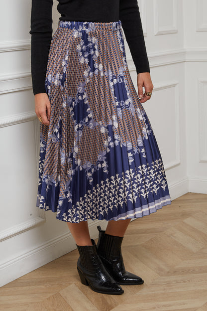 55085-Jupe plissée imprimée, mi-longue