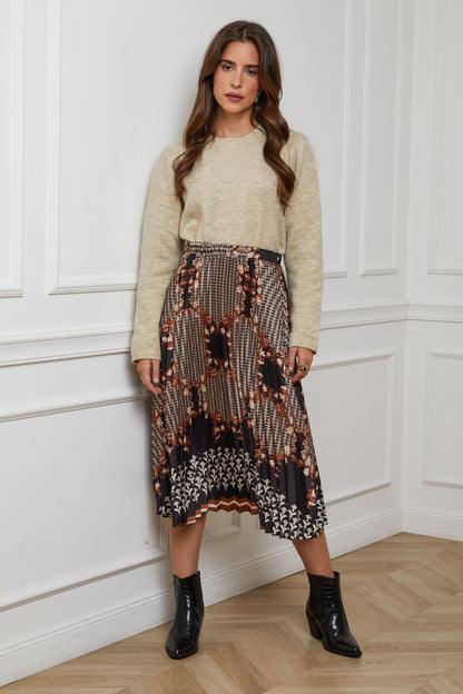 55085-Jupe plissée imprimée, mi-longue