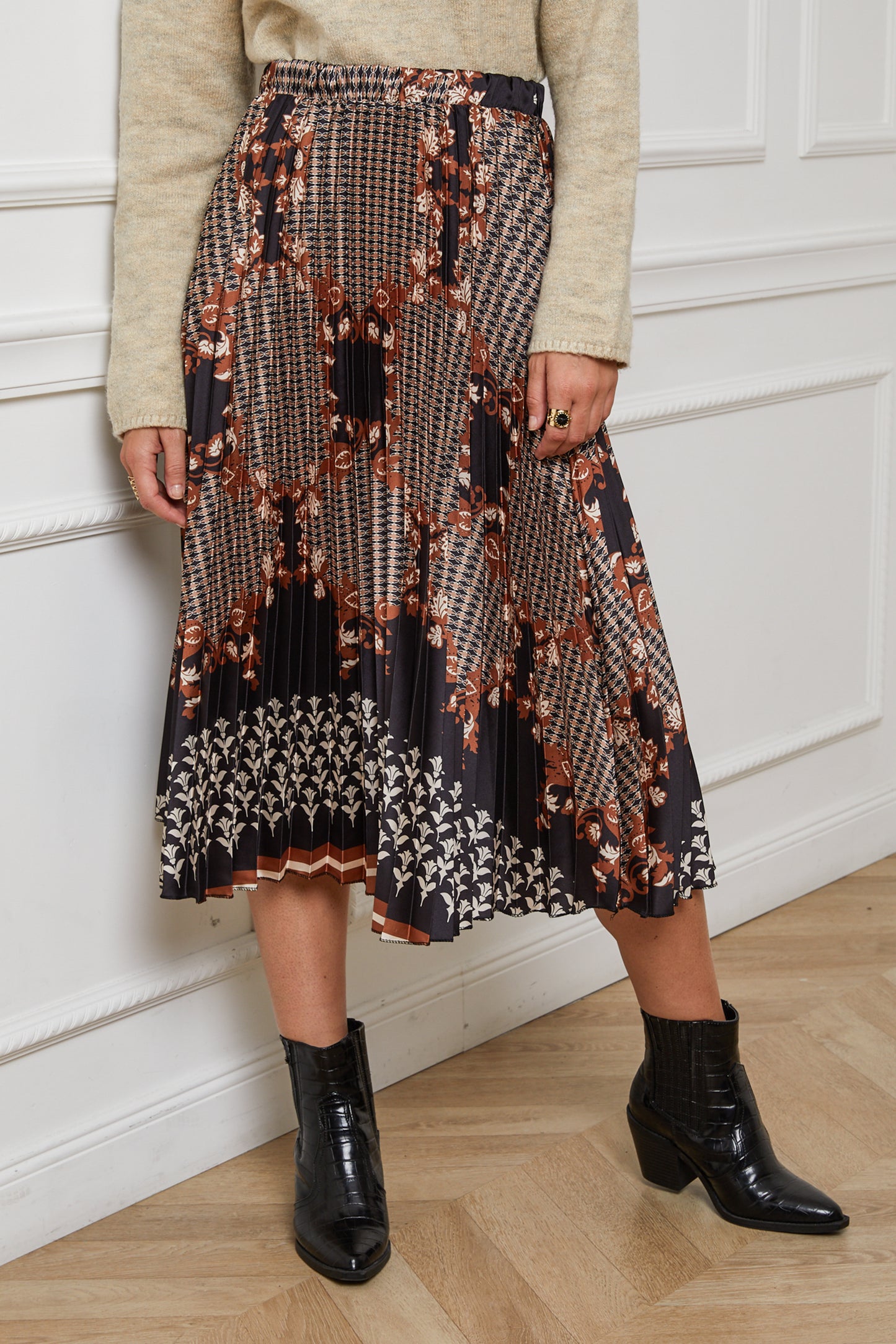 55085-Jupe plissée imprimée, mi-longue