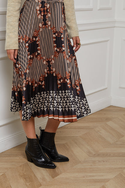 55085-Jupe plissée imprimée, mi-longue