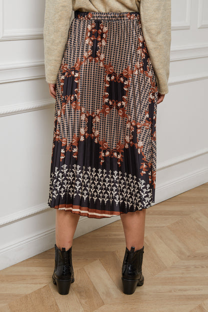 55085-Jupe plissée imprimée, mi-longue