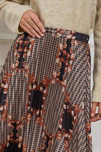 55085-Jupe plissée imprimée, mi-longue