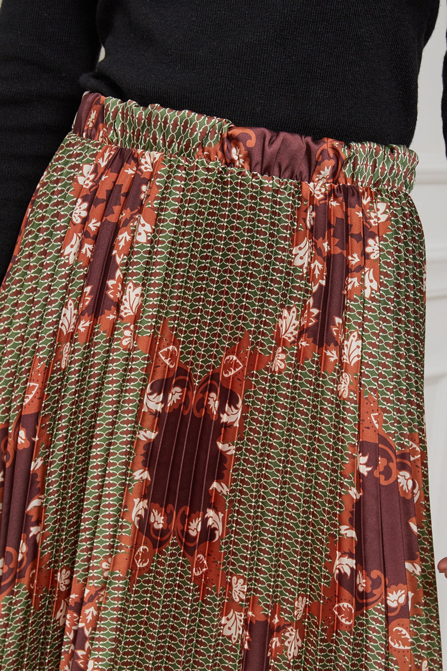 55085-Jupe plissée imprimée, mi-longue