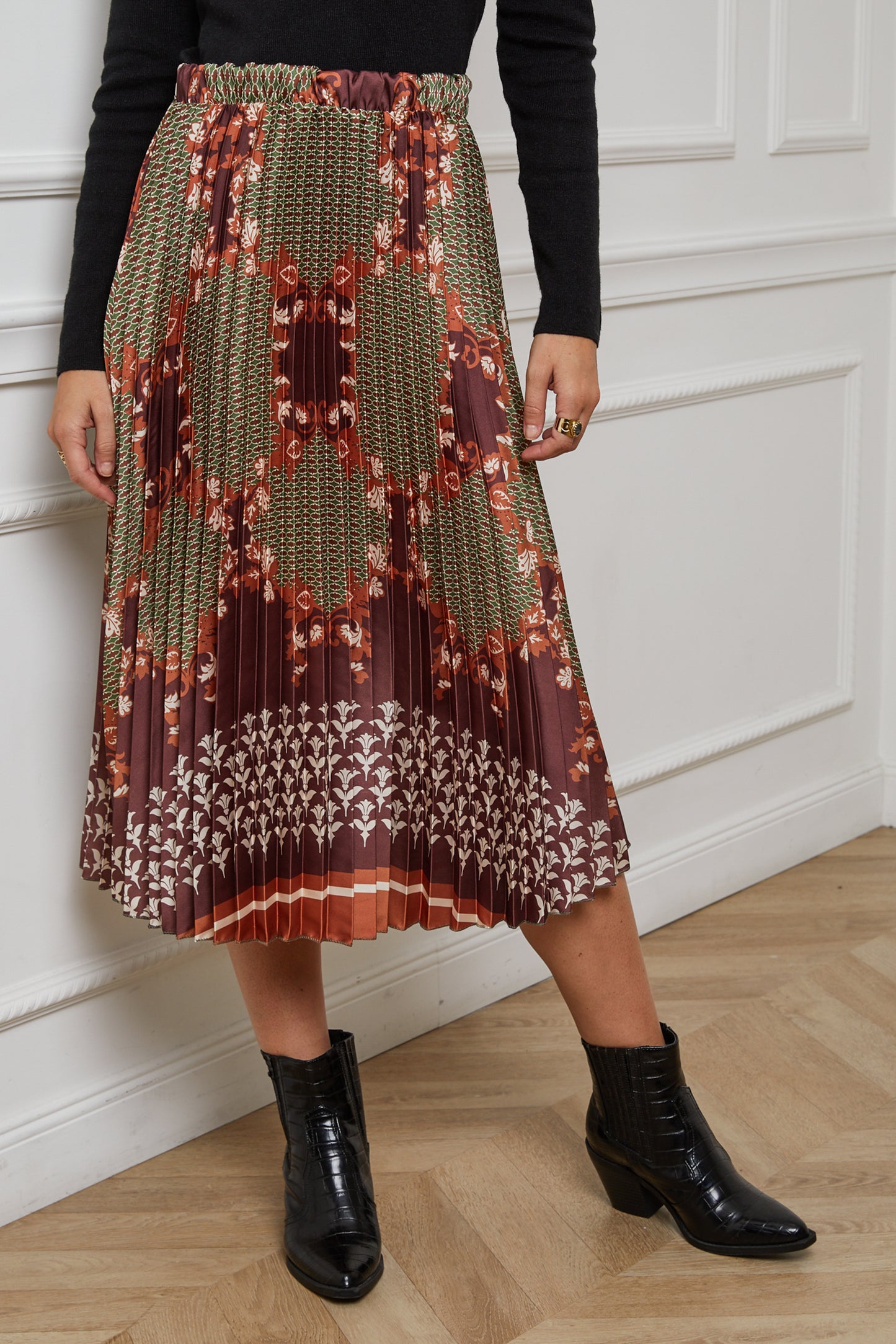 55085-Jupe plissée imprimée, mi-longue