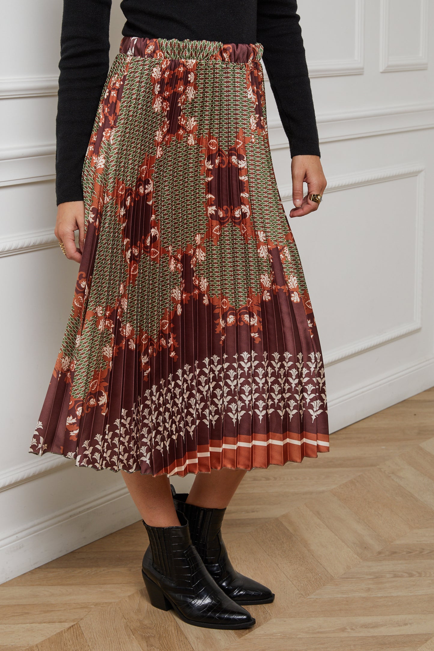 55085-Jupe plissée imprimée, mi-longue