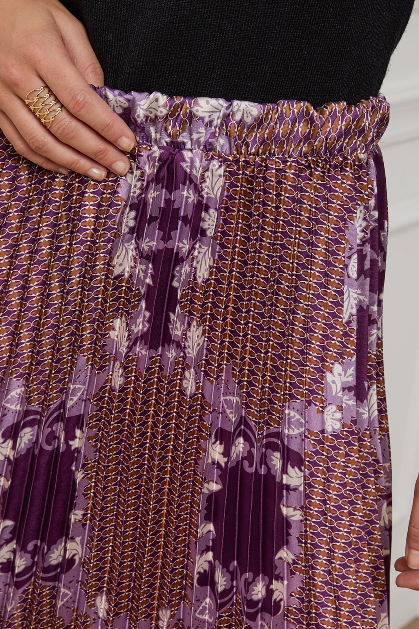 55085-Jupe plissée imprimée, mi-longue