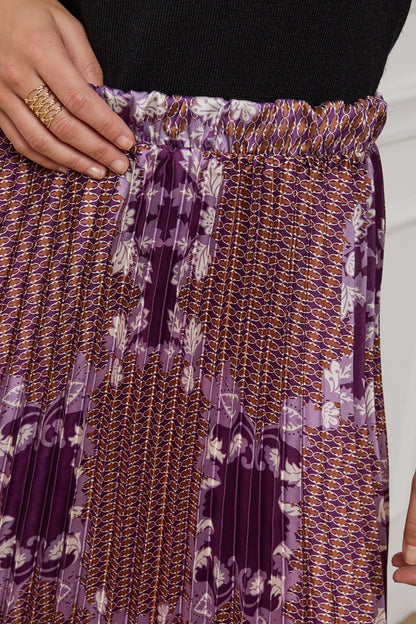 55085-Jupe plissée imprimée, mi-longue