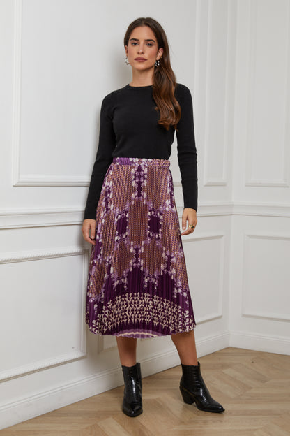 55085-Jupe plissée imprimée, mi-longue