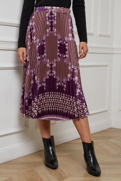 55085-Jupe plissée imprimée, mi-longue