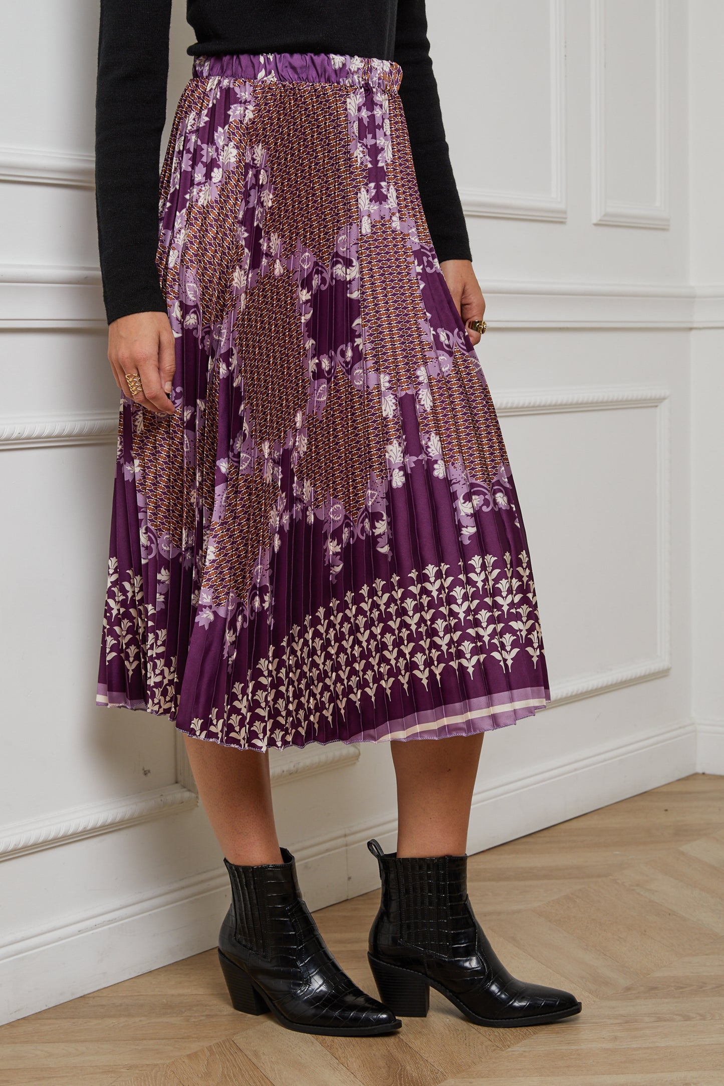 55085-Jupe plissée imprimée, mi-longue