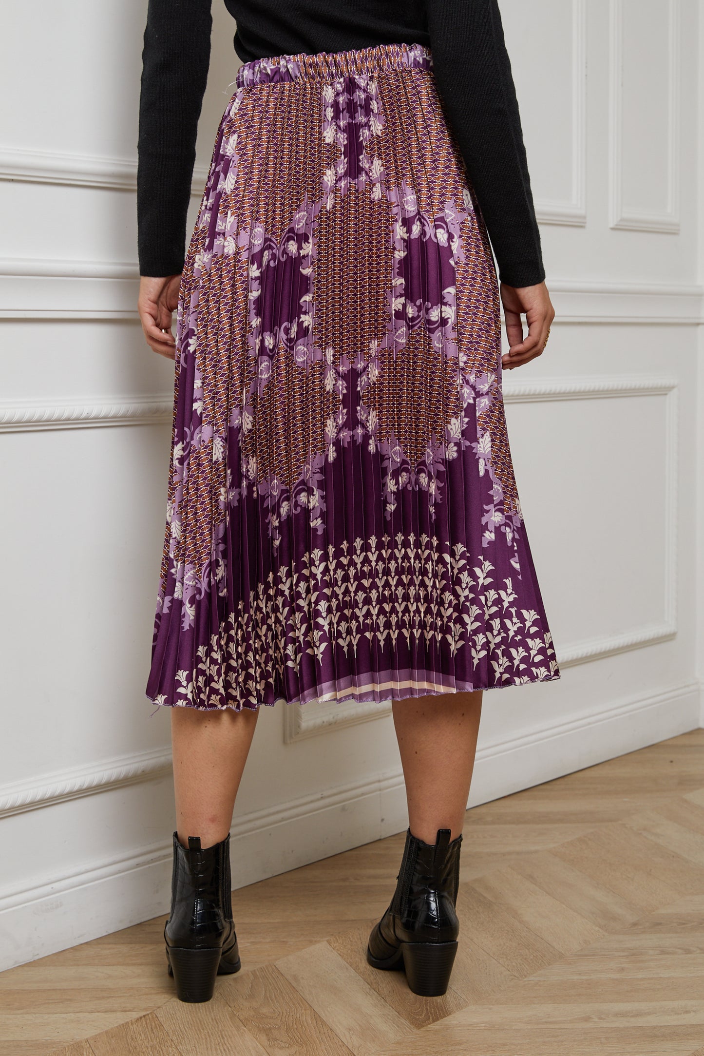 55085-Jupe plissée imprimée, mi-longue