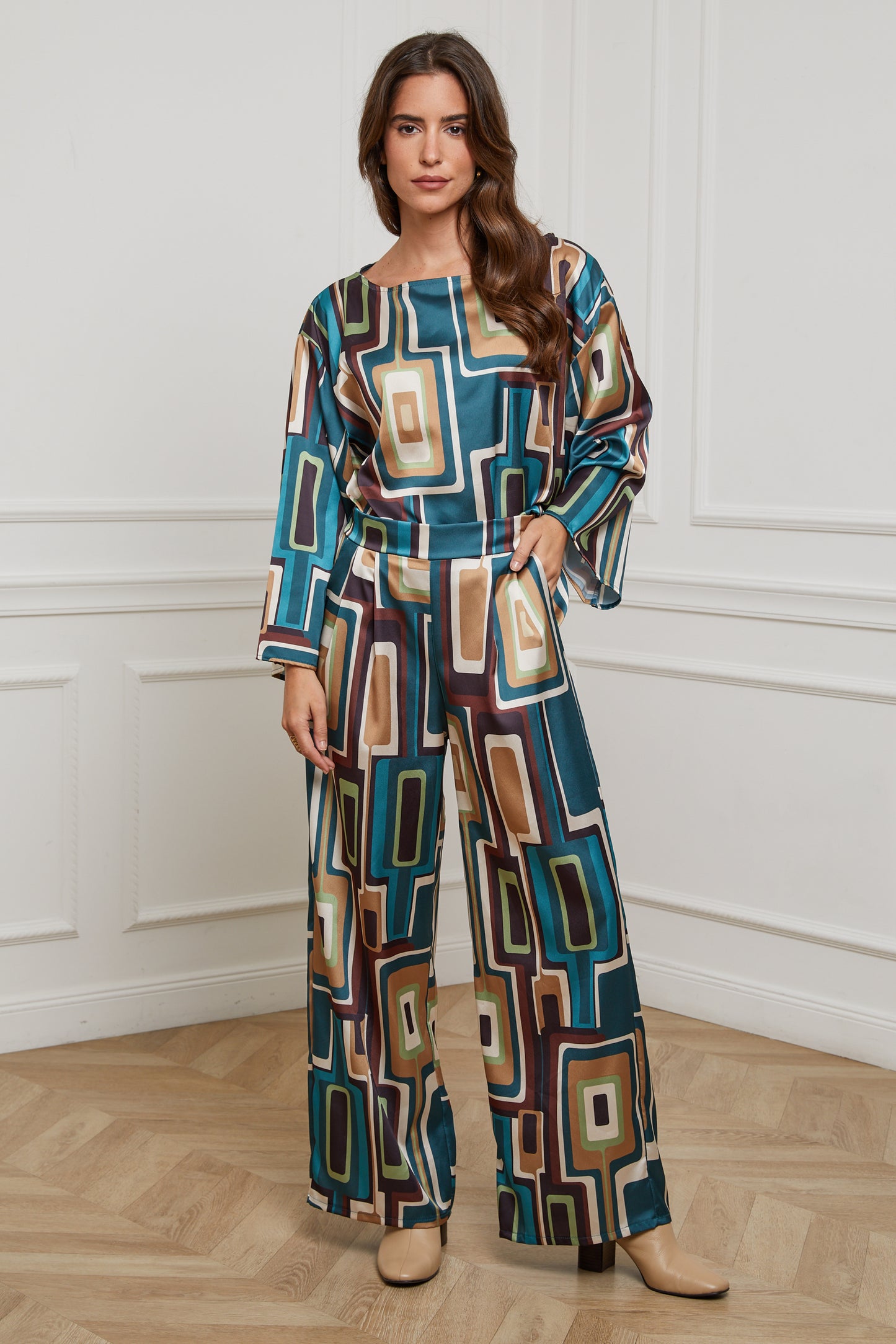 76808-Pantalon tissu imprimé, large avec deux poches latérales