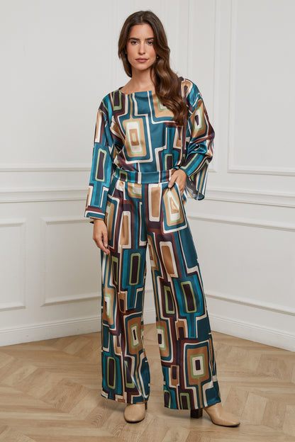 76808-Pantalon tissu imprimé, large avec deux poches latérales