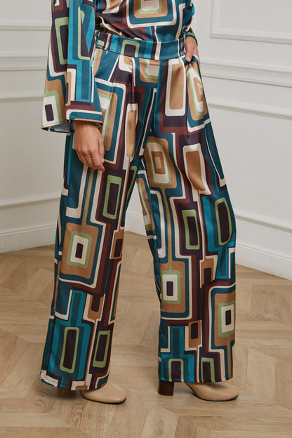 76808-Pantalon tissu imprimé, large avec deux poches latérales