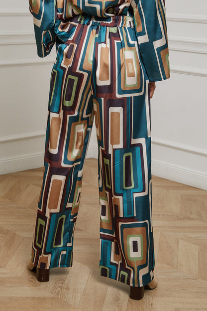 76808-Pantalon tissu imprimé, large avec deux poches latérales