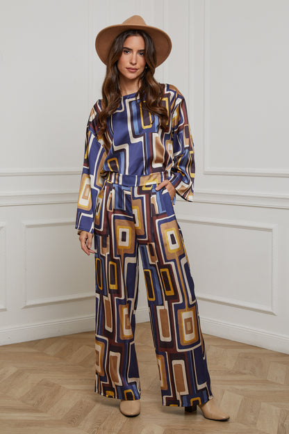 76808-Pantalon tissu imprimé, large avec deux poches latérales