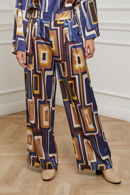 76808-Pantalon tissu imprimé, large avec deux poches latérales