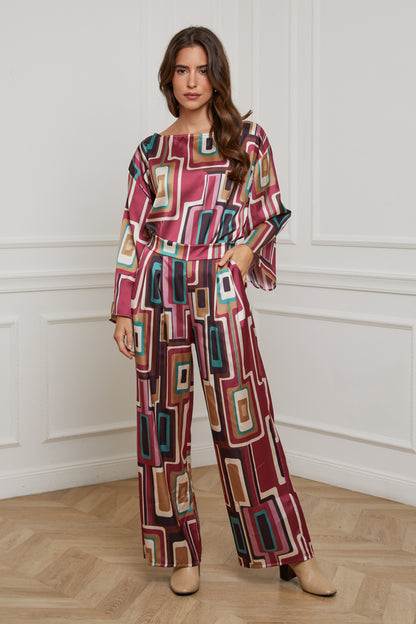 76808-Pantalon tissu imprimé, large avec deux poches latérales