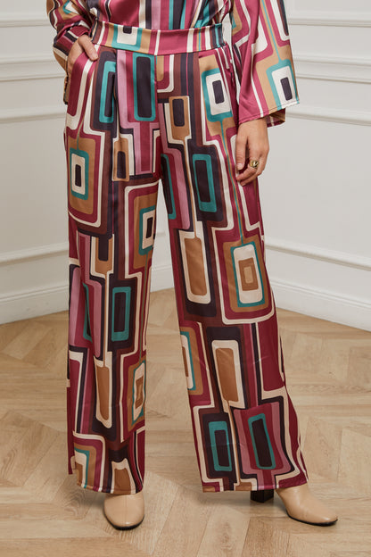 76808-Pantalon tissu imprimé, large avec deux poches latérales