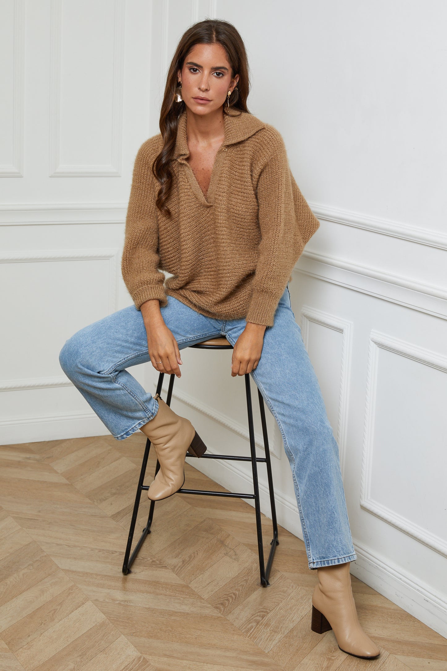 Pull Manches Chauve-Souris avec Col Chemise