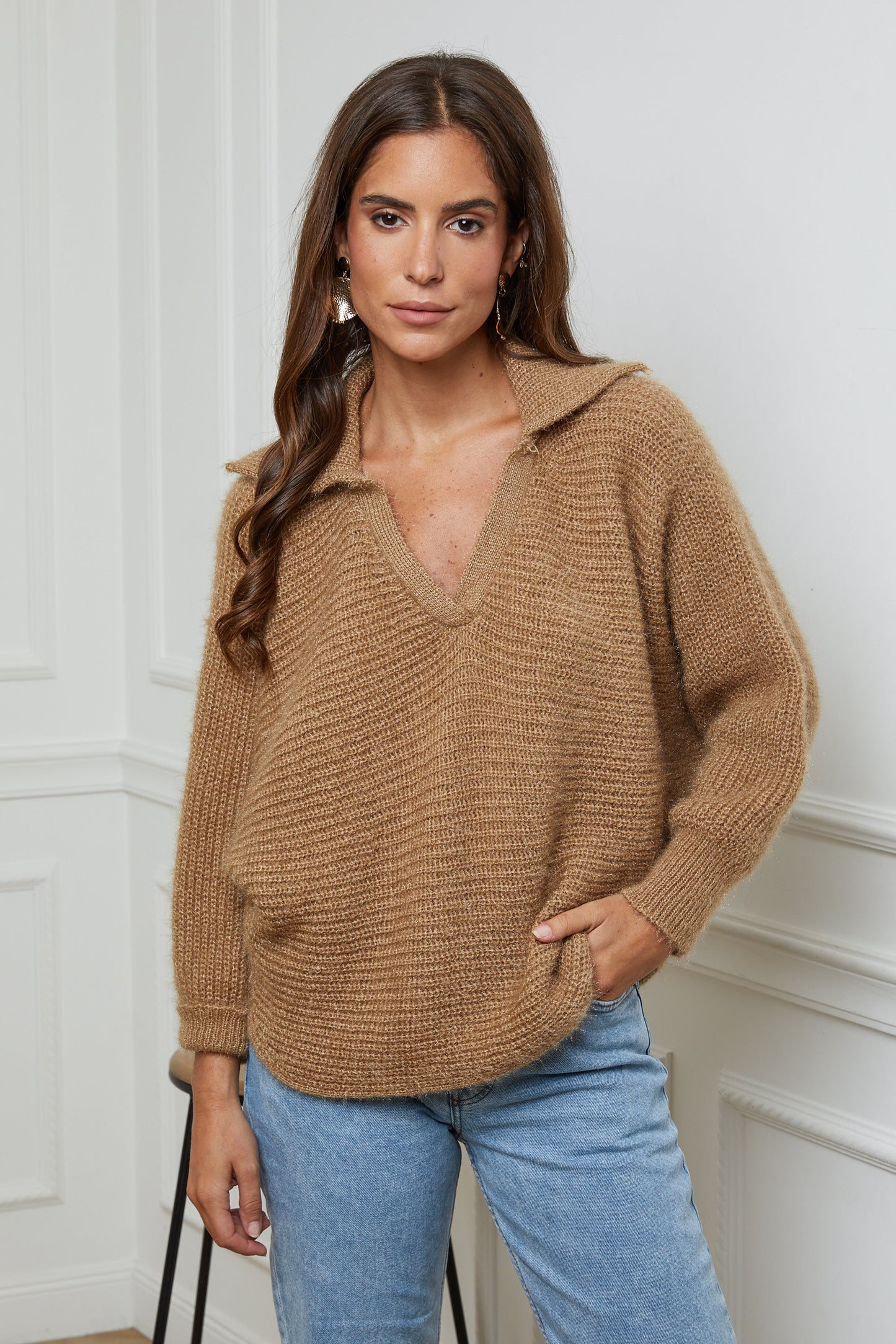 Pull Manches Chauve-Souris avec Col Chemise