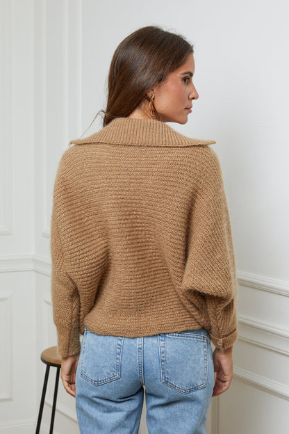 Pull Manches Chauve-Souris avec Col Chemise