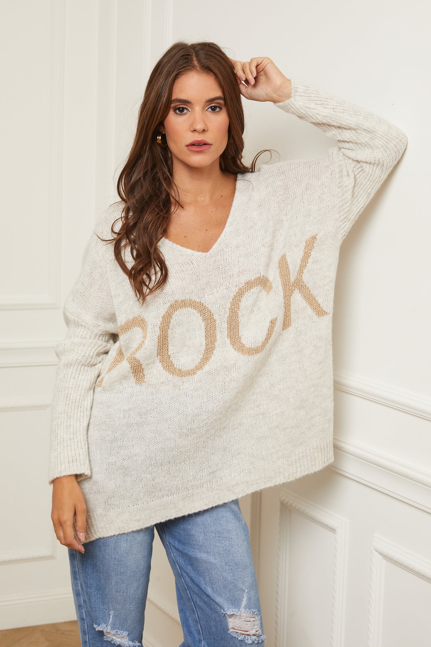 Pull en Maille Oversize à Col V
