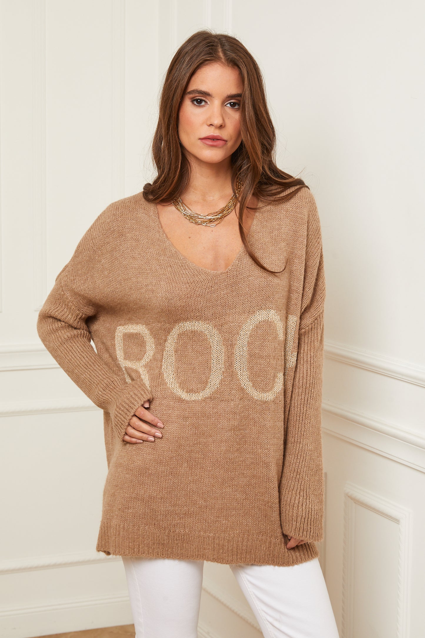Pull en Maille Oversize à Col V