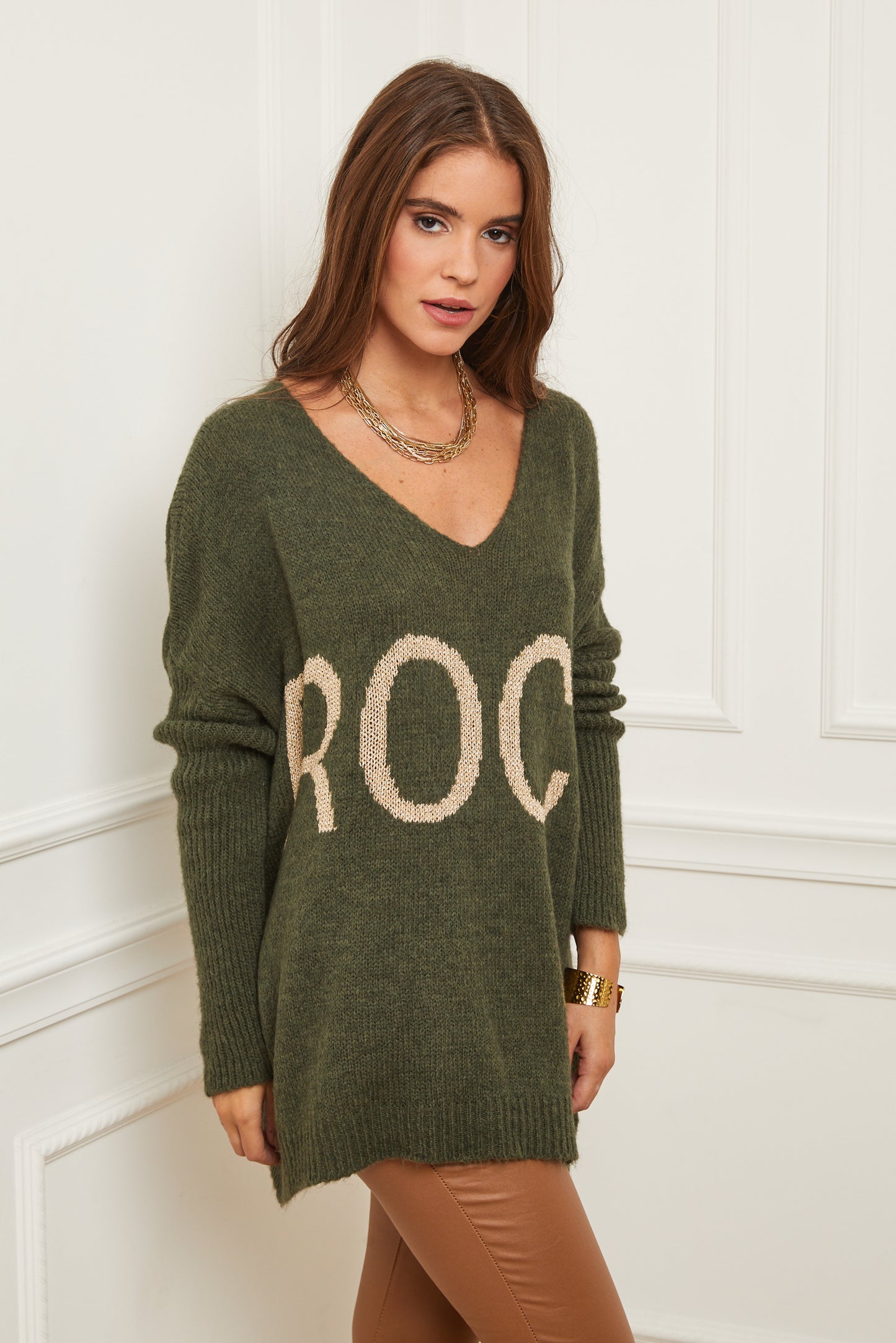 Pull en Maille Oversize à Col V